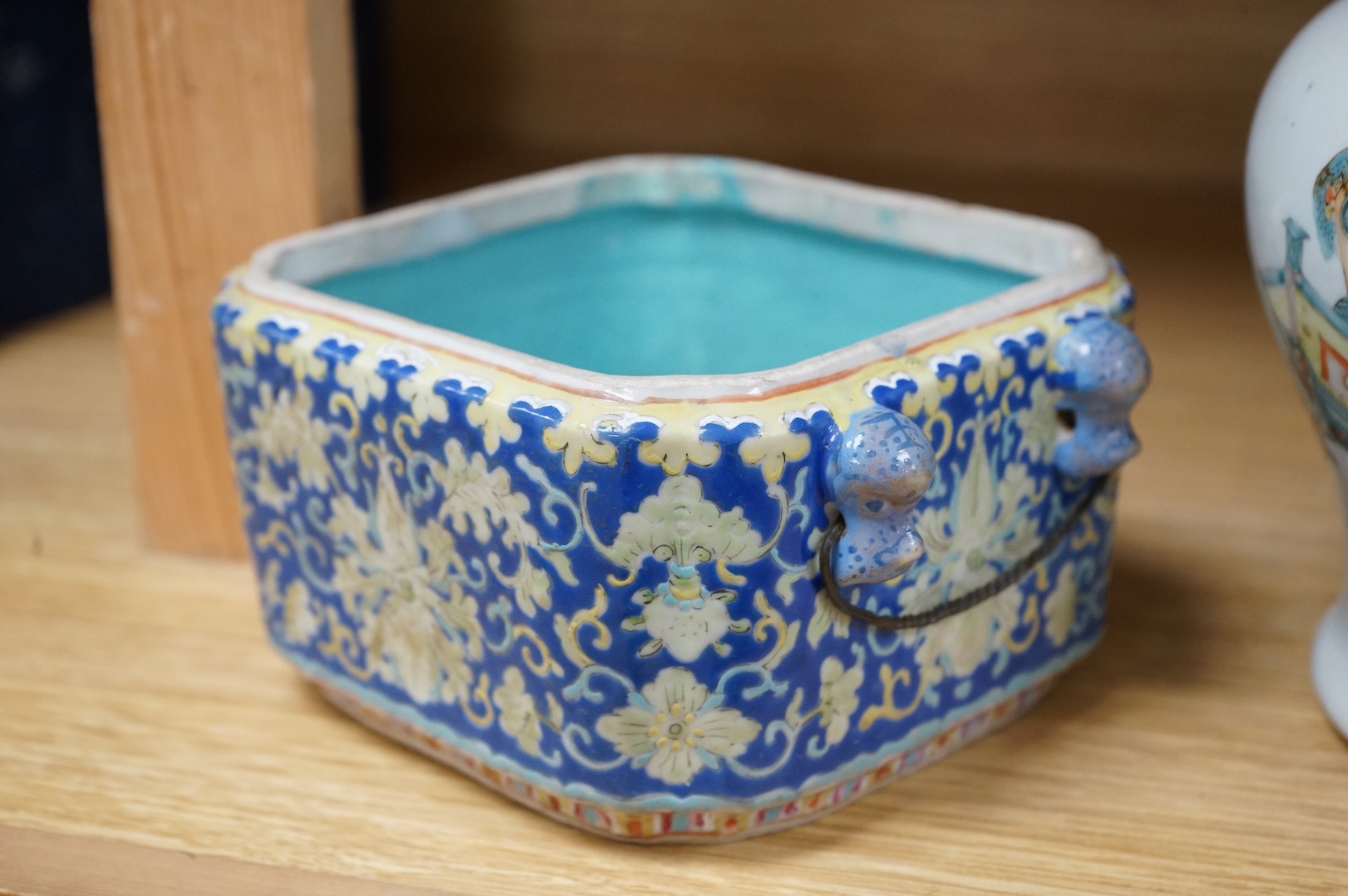 A 19th century Chinese enamelled porcelain box and a Chinese Republic period jar and cover- 20cm high